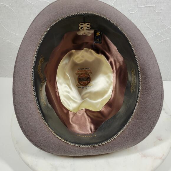 VINTAGE Borsalino Diamante II Hat 7 3/8 Gray Brown Fur‎ Felt Bowler Derby Italy - Picture 15 of 16